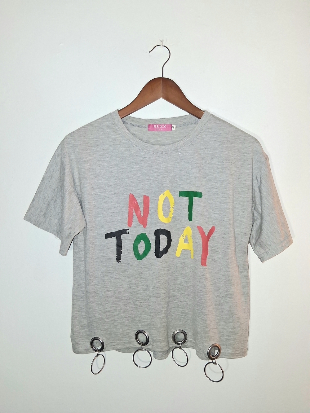 Buzz Gray 'NOT TODAY' Cropped Tee with Ring Trim